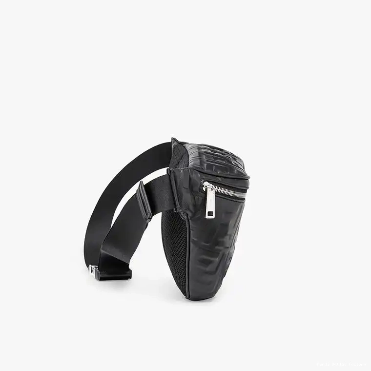 Vintage HOT Motif Belt FF Leather In Black Fendi Bag Nappa 0502